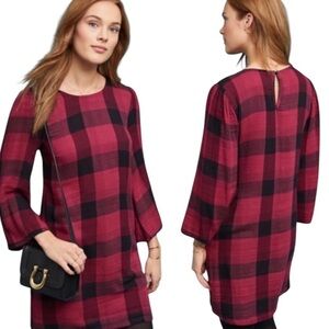 Anthropologie Cloth & Stone Buffalo Plaid Check Dress Tunic Bell Sleeve- Small